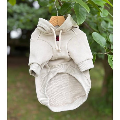 裏毛　スエットフーディ　Light Beige x   Greenフロッキープリント