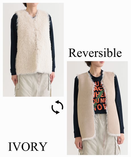【R2403-TFV570】Tibetan  lamb style eco fur reversible vest (1680034)