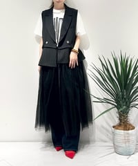 【R2503ｰLCG868】 Long tulle tailored collar gilet (1740973)