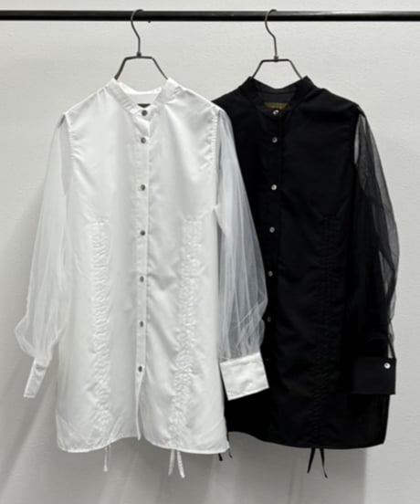 【R2501-MBL797】Shirt with tulle sleeves (1740923)