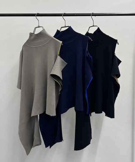 【R2503-BNP928】 Bicolor knit poncho (1741040)