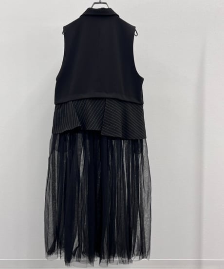 【R2503ｰLCG868】 Long tulle tailored collar gilet (1740973)