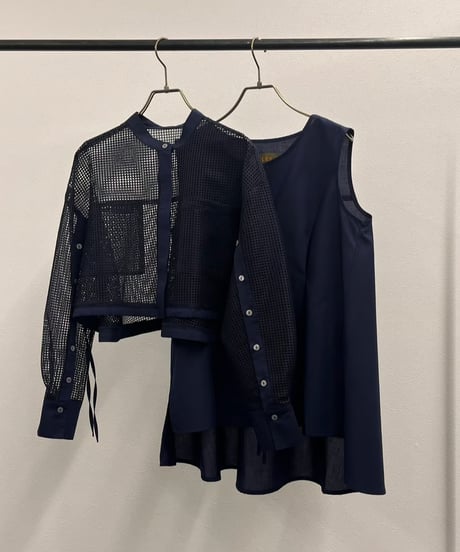 【R2501-EBL791】Mesh ensemble blouse (1740904)