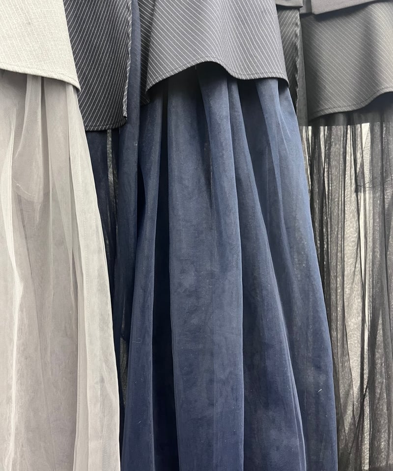 R2601ｰLCG936】 Long tulle tailored collar gilet