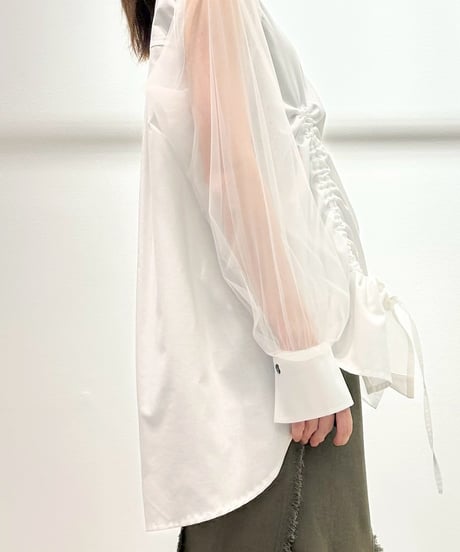 【R2501-MBL797】Shirt with tulle sleeves (1740923)