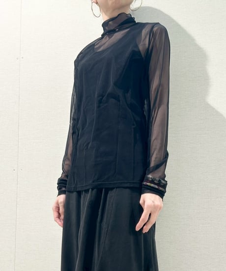 【R2601-SCS1001】 Sheer mock neck top (1741093）