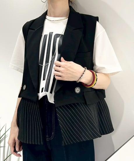 【R2503ｰLCG868】 Long tulle tailored collar gilet (1740973)