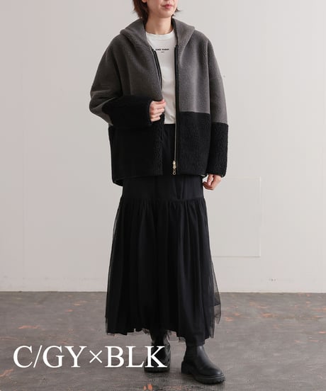 【R2303-RBO544】Reversible bicolor boa hoodie (1680030)