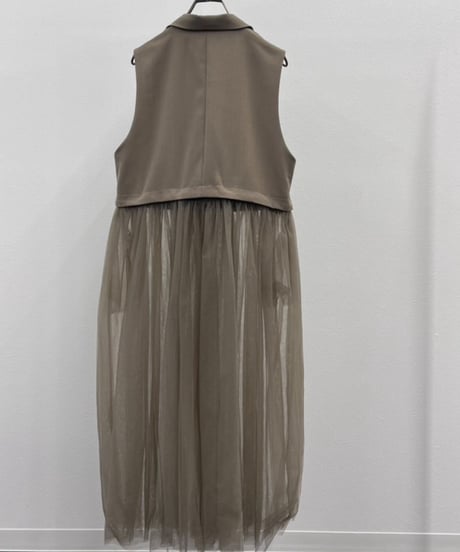 【R2503ｰLCG868】 Long tulle tailored collar gilet (1740973)