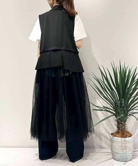 【R2503ｰLCG868】 Long tulle tailored collar gilet (1740973)