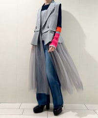 【R2601ｰLCG936】 Long tulle tailored collar gilet (1741069 )