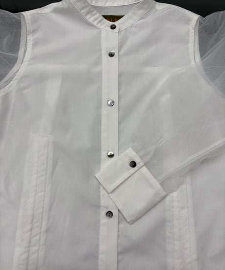 【R2501-MBL797】Shirt with tulle sleeves (1740923)