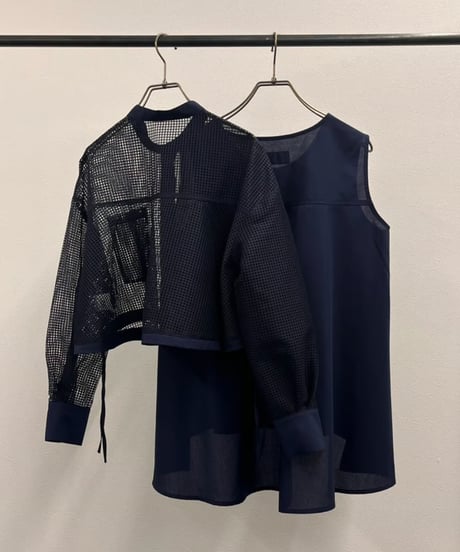 【R2501-EBL791】Mesh ensemble blouse (1740904)