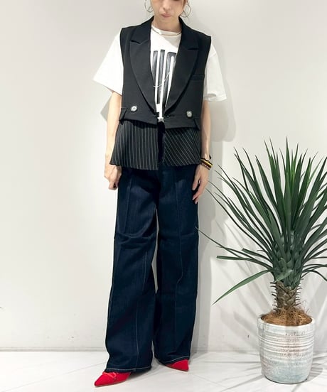 【R2503ｰLCG868】 Long tulle tailored collar gilet (1740973)