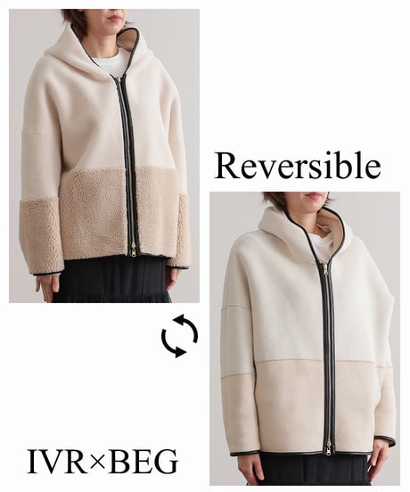 【R2303-RBO544】Reversible bicolor boa hoodie (1680030)