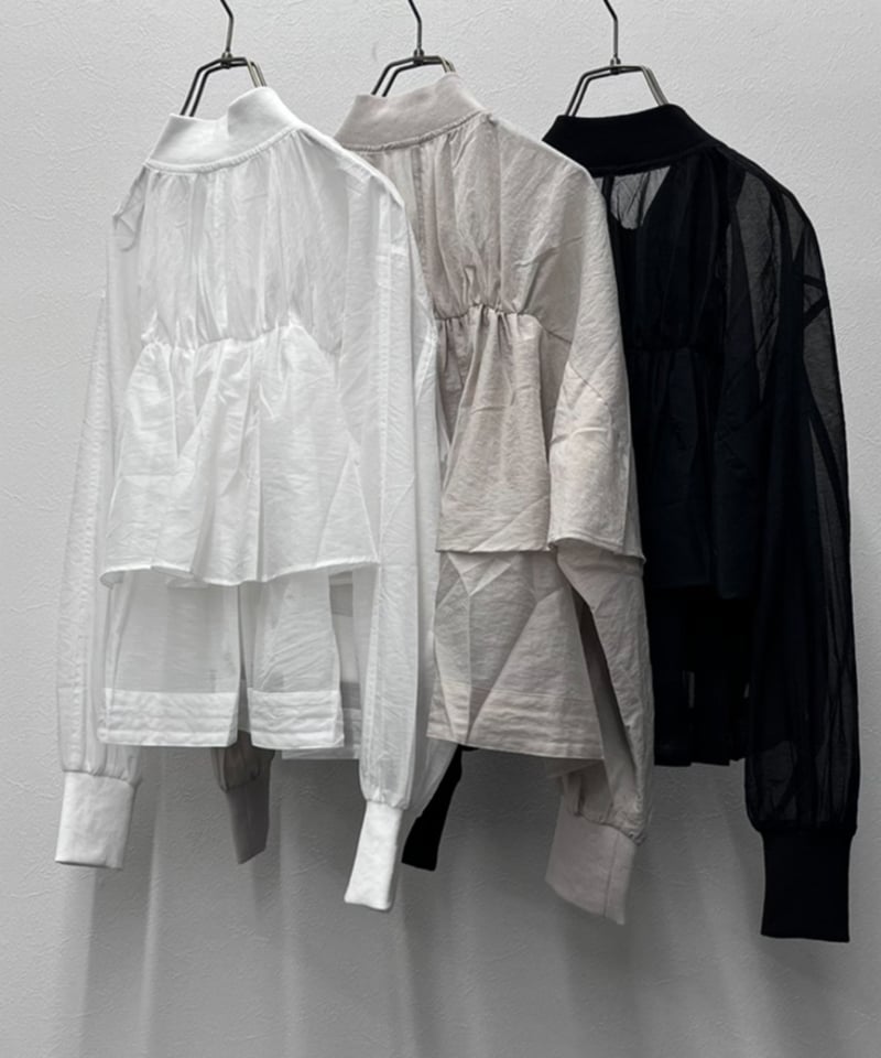 トップス volume gather sleeve dot sheer BL R2601-SBZ964】 Sheer back gather blouson（174107