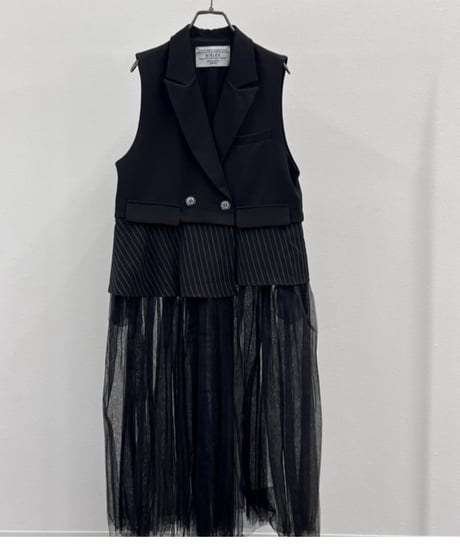 【R2503ｰLCG868】 Long tulle tailored collar gilet (1740973)