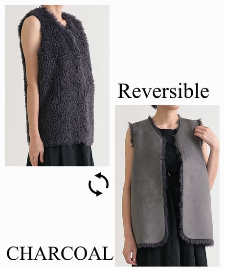 【R2403-TFV570】Tibetan  lamb style eco fur reversible vest (1680034)