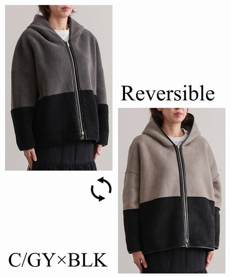 【R2303-RBO544】Reversible bicolor boa hoodie (1680030)