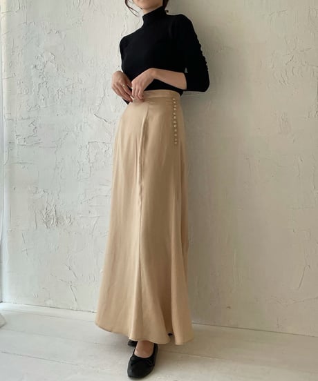 Satin flare long skirt