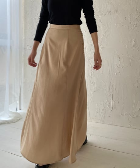 Satin flare long skirt