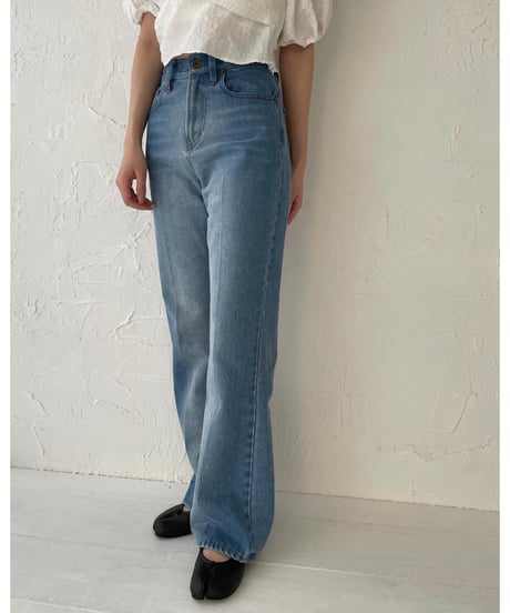 High waist flare denim pants／light blue