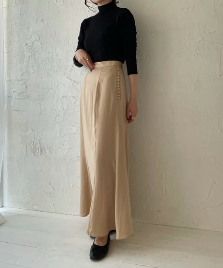 Satin flare long skirt