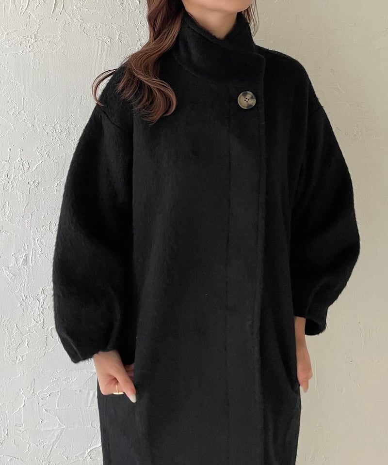erme エルメStand collar shaggy coat 【BLACK】