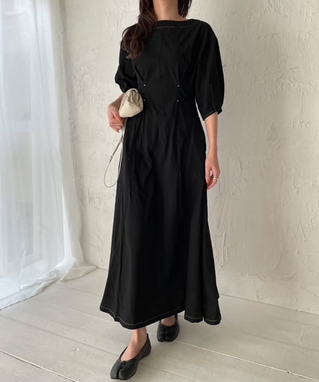 Puff sleeve stitch one-piece