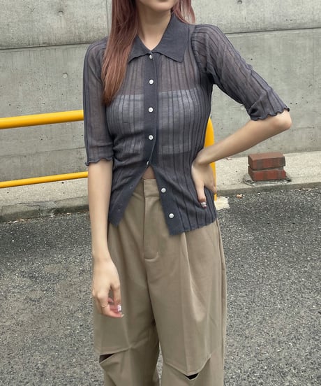 Sheer lib polo knit