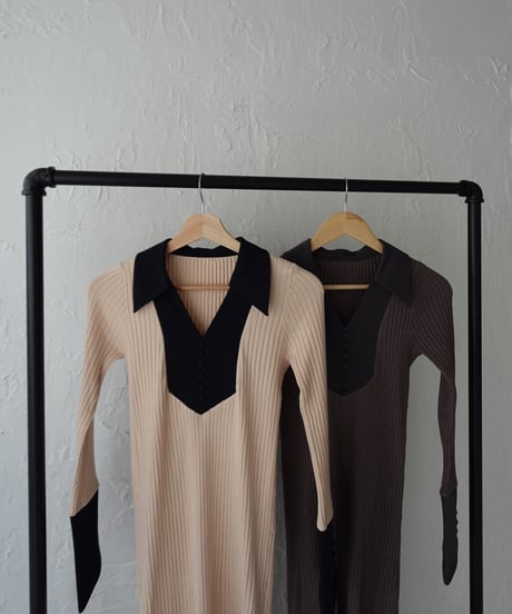 Bi-color knit one-piece