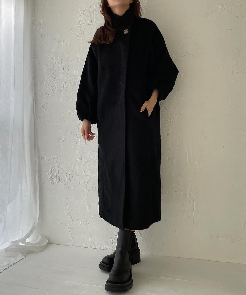 erme エルメStand collar shaggy coat 【BLACK】