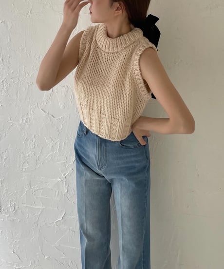 High waist flare denim pants／light blue