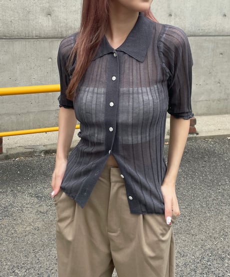 Sheer lib polo knit