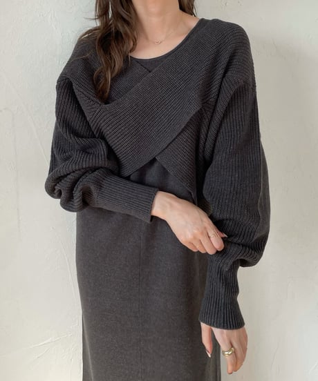 Cross layered knit one-piece