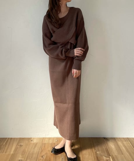 Cross layered knit one-piece