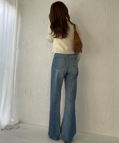 High waist flare denim pants／light blue