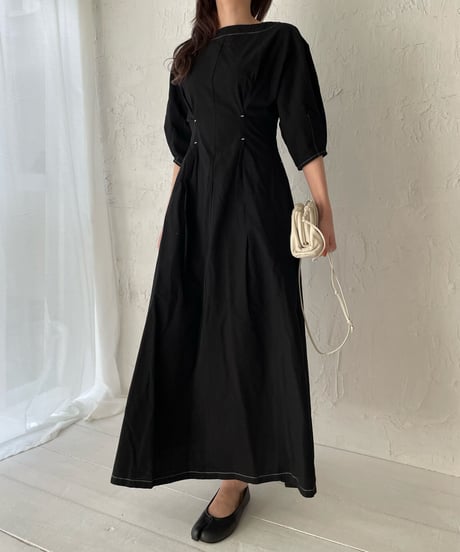 Puff sleeve stitch one-piece