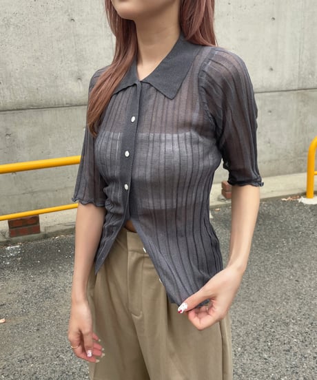 Sheer lib polo knit