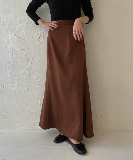 Satin flare long skirt