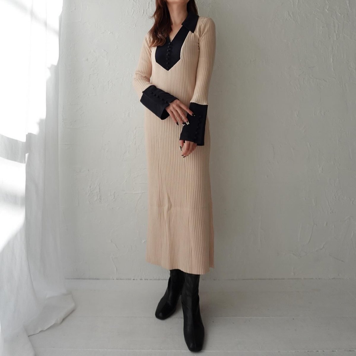 Bi-color knit one-piece | Ermé