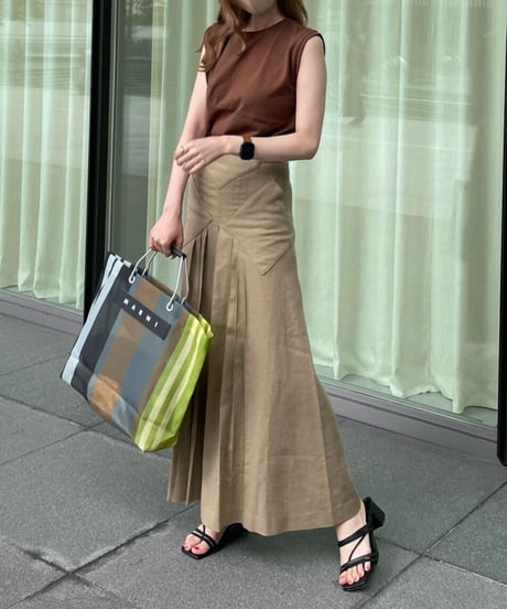 Front pleats linen skirt