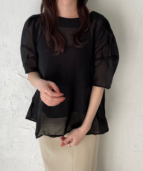 Puff sleeve sheer blouse
