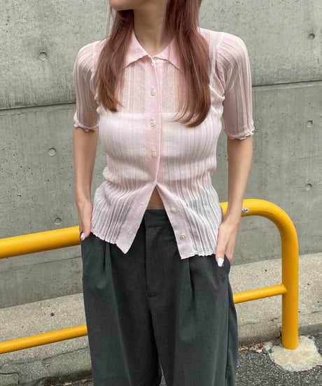 Sheer lib polo knit