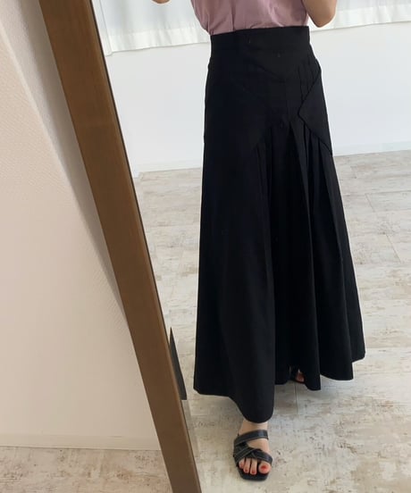 Front pleats linen skirt
