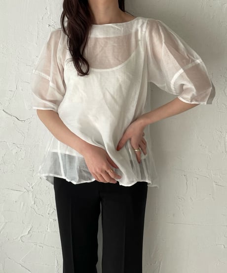 Puff sleeve sheer blouse