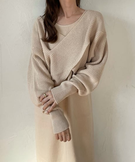 Cross layered knit one-piece