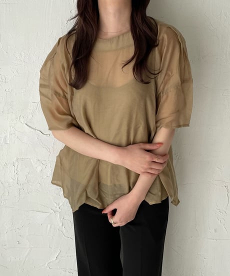 Puff sleeve sheer blouse