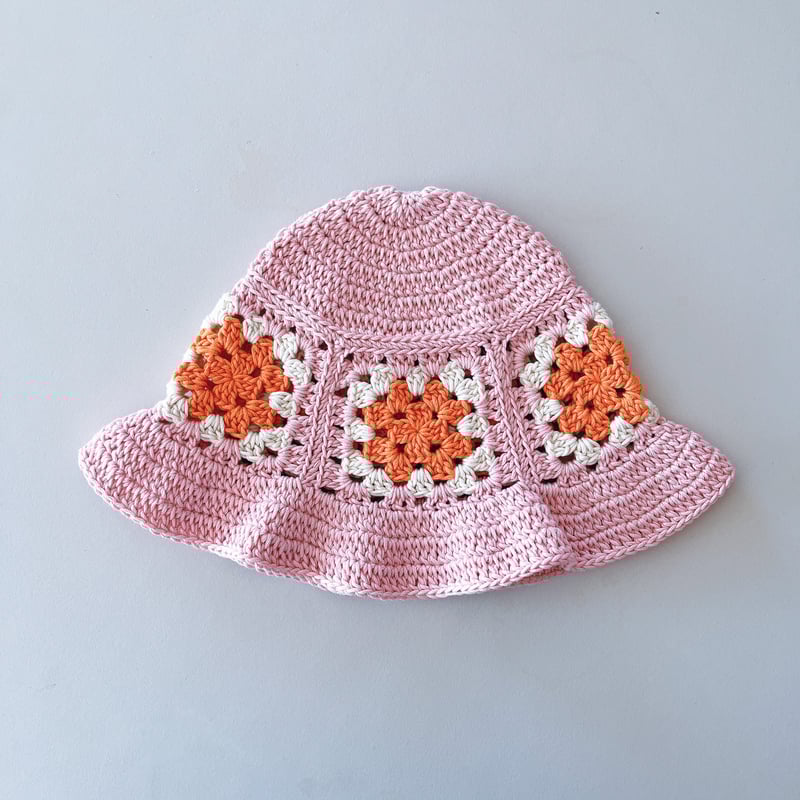 手編み(お花＆帽子) ❁3〜13 031* お花付きニット帽子＊茶