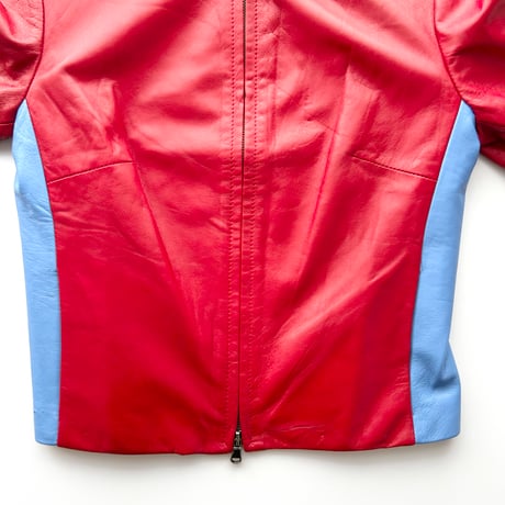 made in Italy / red×blue real leather blouson